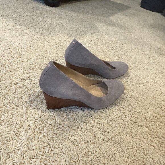 Gray Suede Wedge Heels - Picture 2 of 3